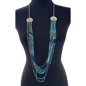 Chicos Silver Tone 21" Long Turquoise Bead Statement Necklace NEW